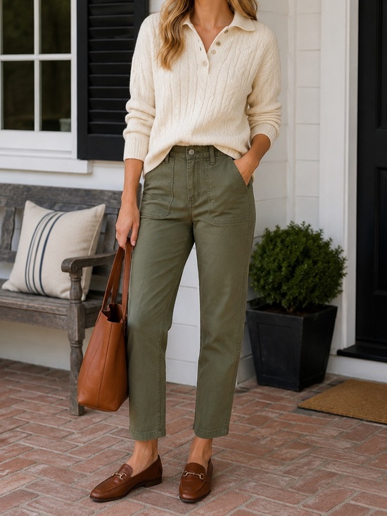J. Crew Pants - J.Crew Straight Leg Crop Pants Womens 28 Olive Green High Rise Stretch Cotton